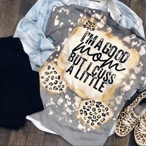 “I’m a good...” mom bleached leopard graphic tee